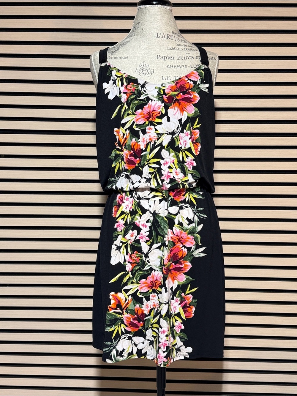 White House Black Market Black Floral-Panel Mini Dress